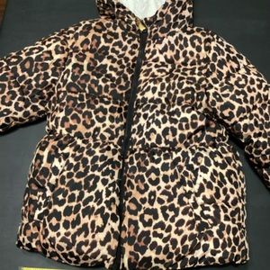 Toddler Girls Puffer Hooded Zip Winter Coat Jacket Cheetah Print Pre-owned